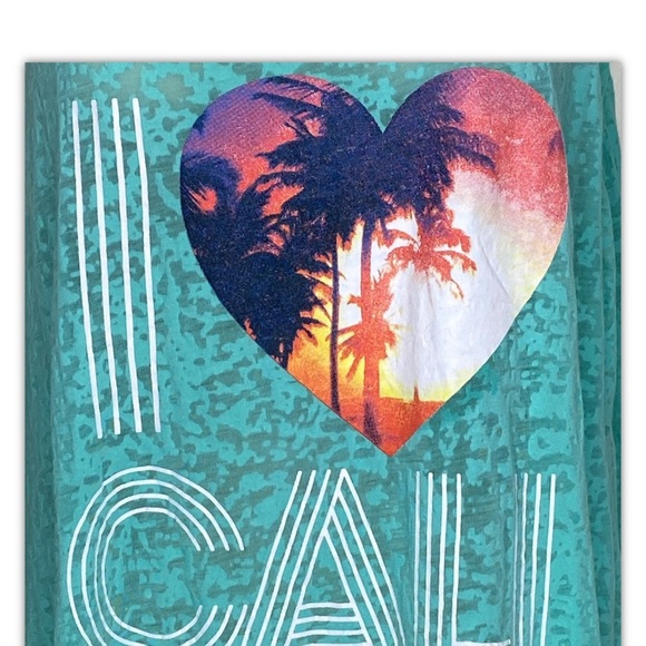 Rampage Women’s I Love Cali Tank Top XL Turquoise With Fringe Semi-Sheer Summer - Picture 2 of 11